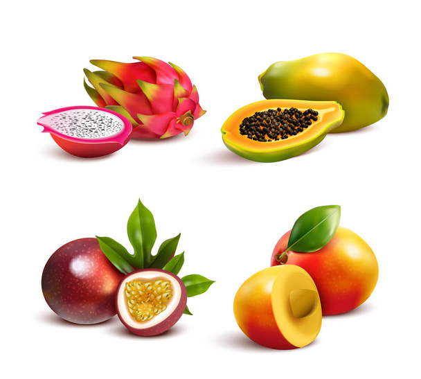 Conjunto de frutas tropicales maduras
 - Vector, Imagen