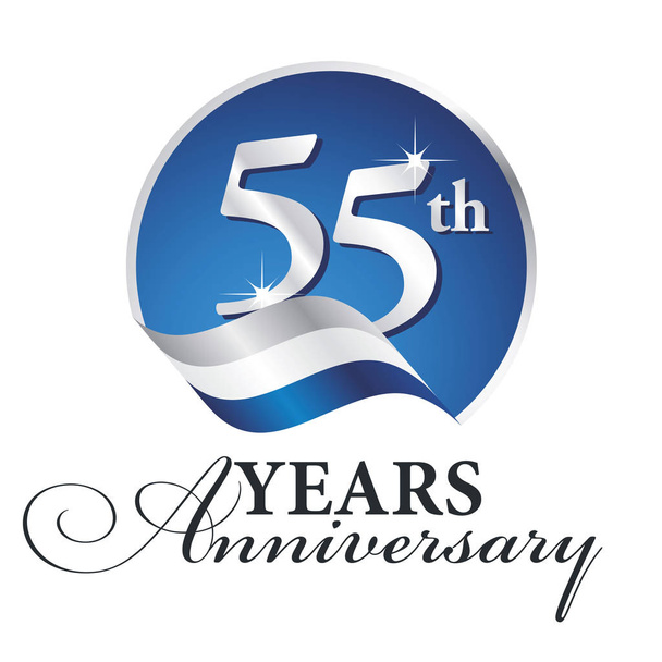 Th rocznicę 55 lat obchodzi logo srebrny tło białe niebieskiej wstążki - Wektor, obraz