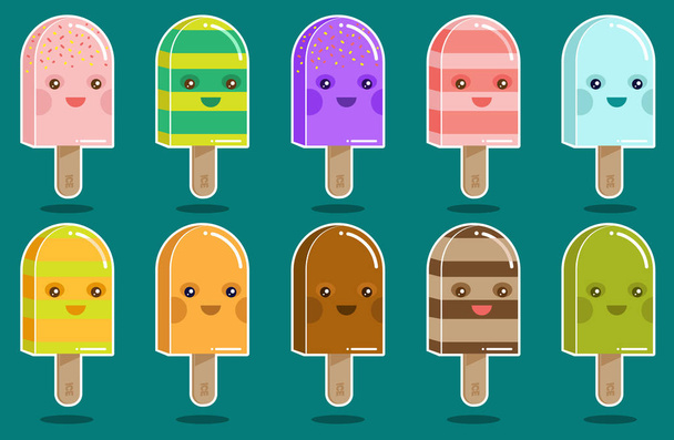 Funny Ice Cream Cartoon Character Vector set - Vektor, Bild