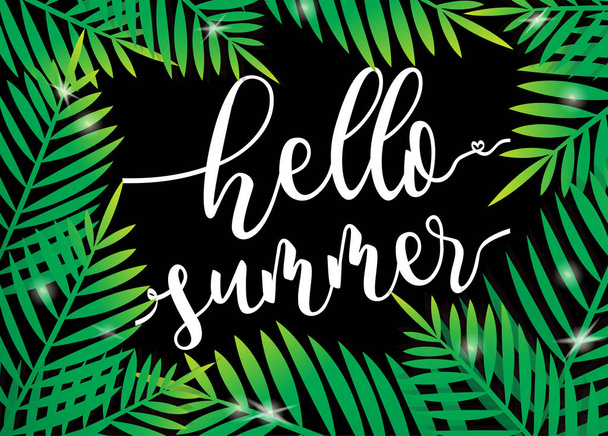 Пляжная пальма Hello Summer на темном фоне
 - Вектор,изображение