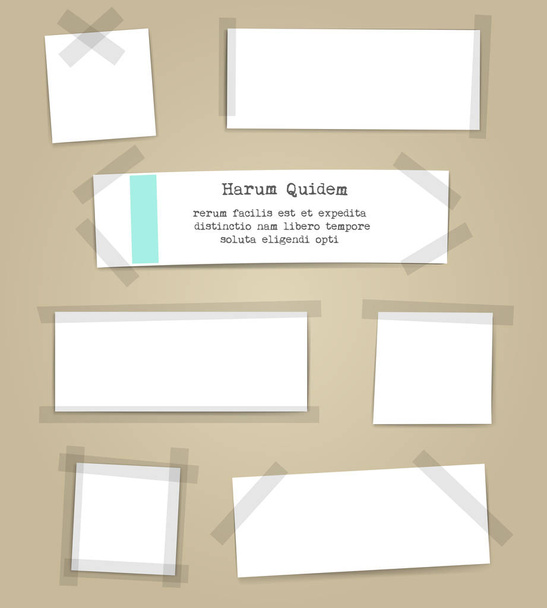 Hojas de papel con trozos de cinta adhesiva
 - Vector, Imagen