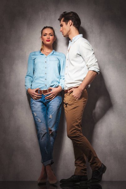 full body picture of a young casual couple standing - Photo, Image