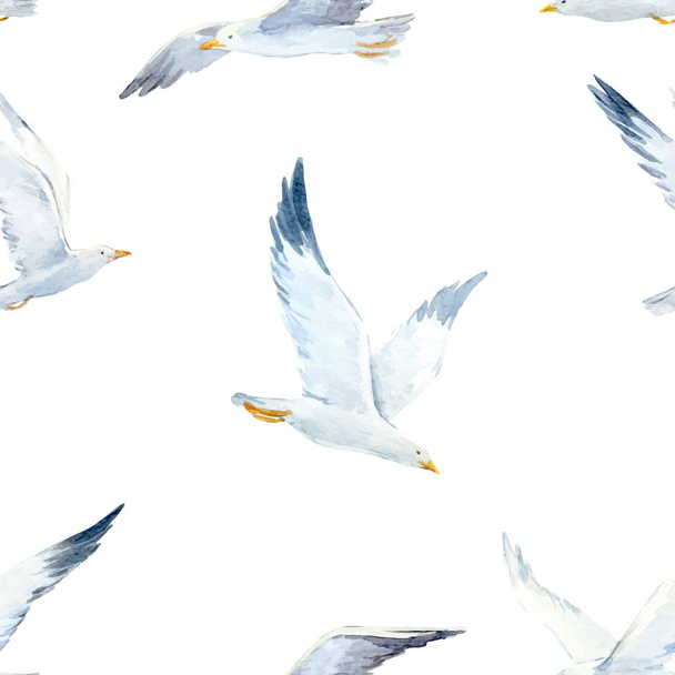 Watercolor seagull vector pattern - Vecteur, image