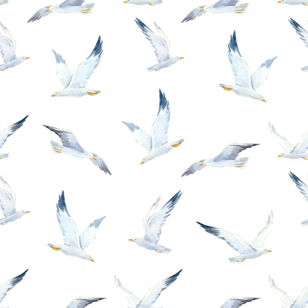 Watercolor seagull vector pattern - Vector, Imagen