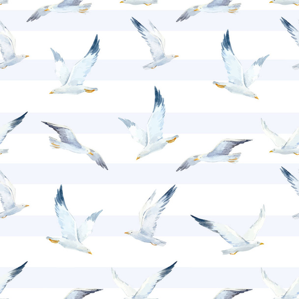 Watercolor seagull vector pattern - Vettoriali, immagini
