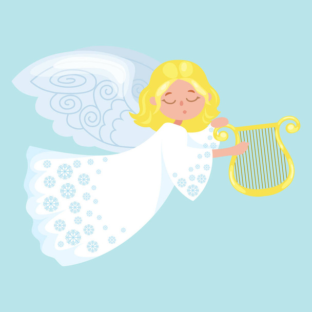 christmas holiday flying happy angel with wings like symbol in Christian religion or new year vector illustration - Vector, afbeelding