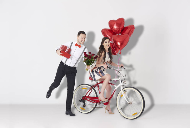 happy couple with gifts - 写真・画像