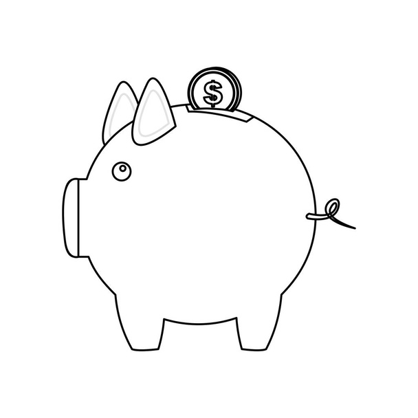 monochrome contour with money box in shape of pig - Vector, Image