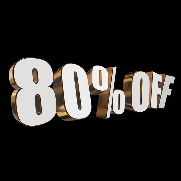 80 percent off 3d letters on black background - Foto, afbeelding