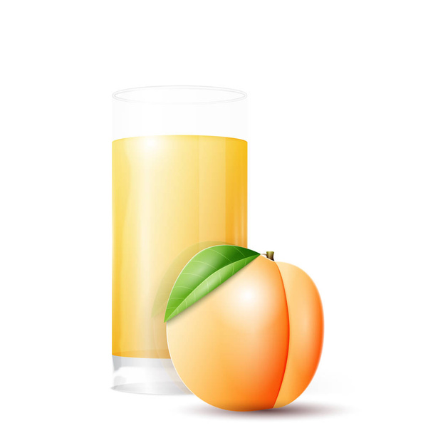 Apricot and glass of juice - Vector, Imagen