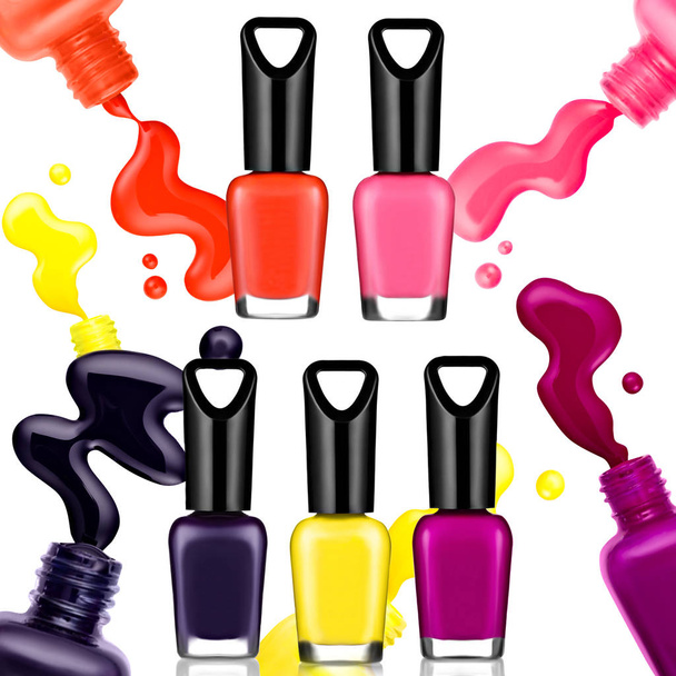 colored nail polish, brush, sample, frame for text - Photo, Image