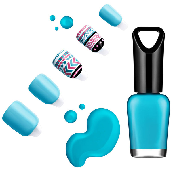 Turquoise nail polish, brush, sample - Photo, Image