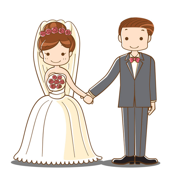 Svatební pár držící rukou kreslený - Vektor, obrázek