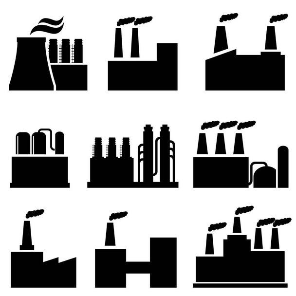 Βιομηχανικά κτίρια, εργοστάσιο και ρύπανση - Διάνυσμα, εικόνα