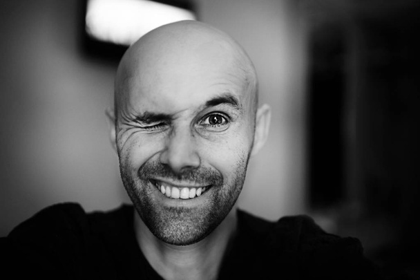 happy bald man with bristles - Fotó, kép