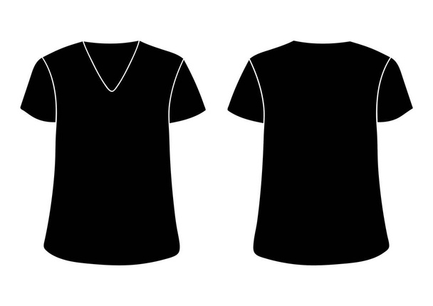 Modello di t-shirt con scollo a V unisex vettoriale. I lati posteriori anteriori si fanno beffe. Nero isolato su bianco
 - Vettoriali, immagini