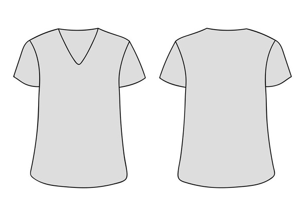 Vektor šedá unisex V výstřih tričko šablona. Přední zadní strany navrhnete. Izolované na bílém - Vektor, obrázek