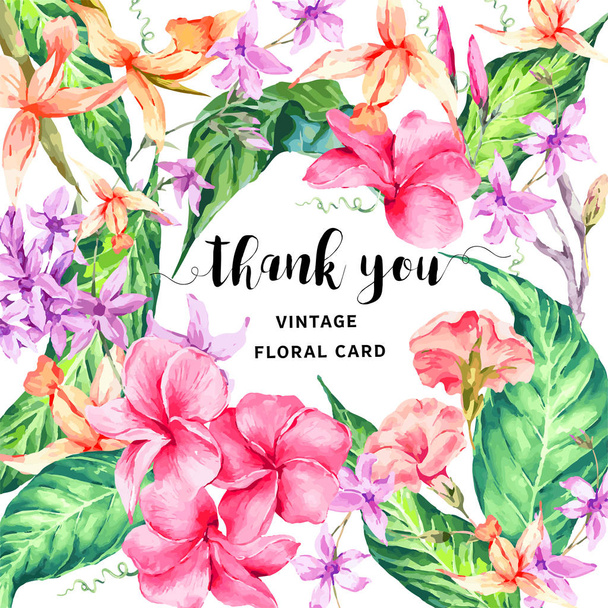 Vector vintage floral tropical Thank You card - Vector, Image