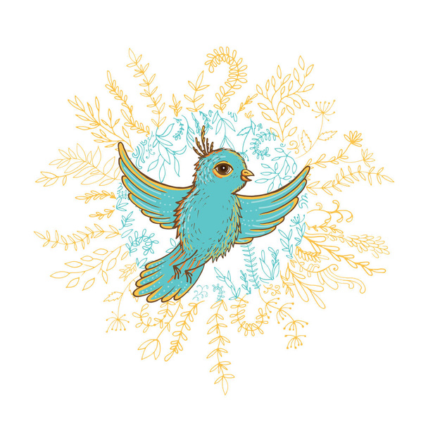 Illustration vectorielle de l'oiseau à l'intérieur d'une couronne florale
 - Vecteur, image