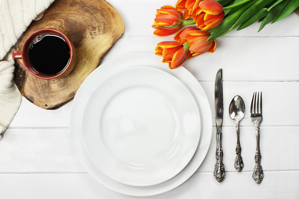 Place Setting Coffee and Tulips - Foto, Imagem