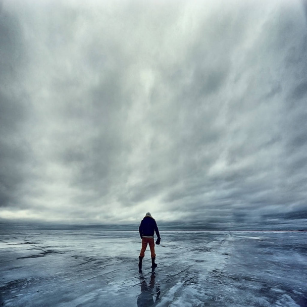  traveler man on the ice plain - Foto, afbeelding