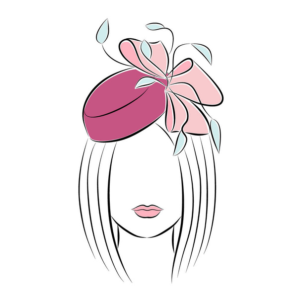 Beautiful young girl in a festive hat with a bow - Vector, afbeelding