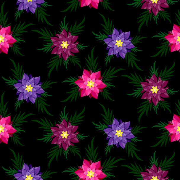 Seamless flowers on a black background. - Wektor, obraz