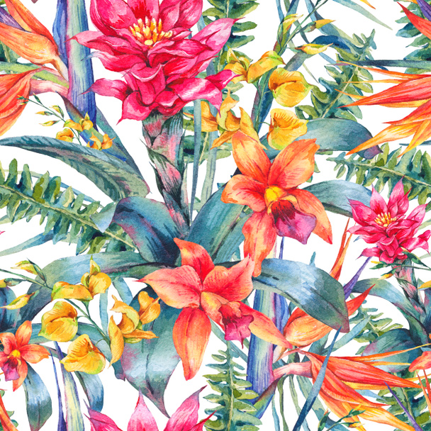 Aquarela vintage floral tropical sem costura padrão
 - Foto, Imagem