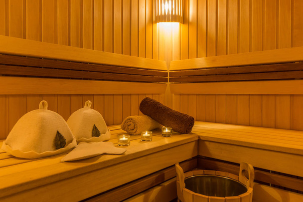 Interior of a new modern wooden sauna - Foto, Imagem