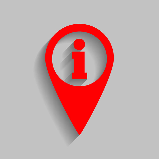 Map pointer with information sign. Vector. Red icon with soft shadow on gray background. - Вектор, зображення