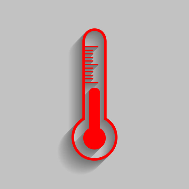 Signe de thermomètre de technologie de diagnostic météorologique. Vecteur. Icône rouge avec ombre douce sur fond gris
. - Vecteur, image