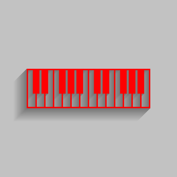 Klaviertastatur. Vektor. rotes Symbol mit weichem Schatten auf grauem Hintergrund. - Vektor, Bild