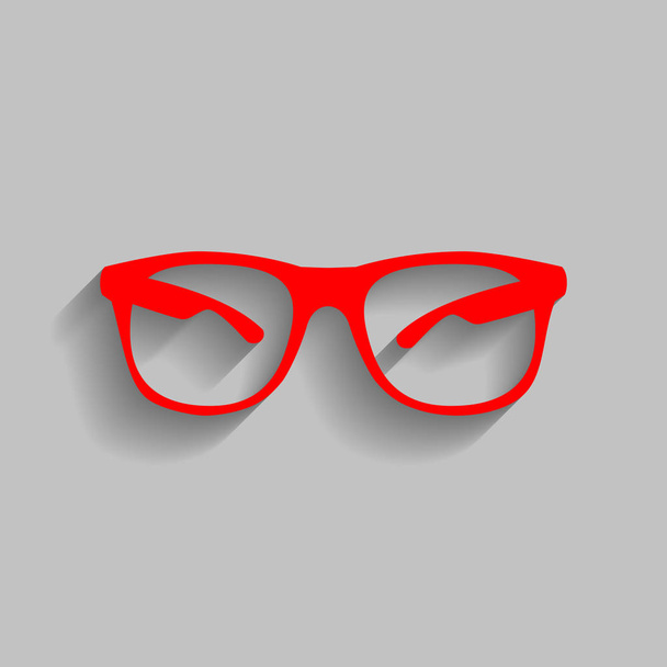 Sunglasses sign illustration. Vector. Red icon with soft shadow on gray background. - Vector, Image