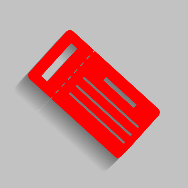 Ticket einfaches Zeichen. Vektor. rotes Symbol mit weichem Schatten auf grauem Hintergrund. - Vektor, Bild