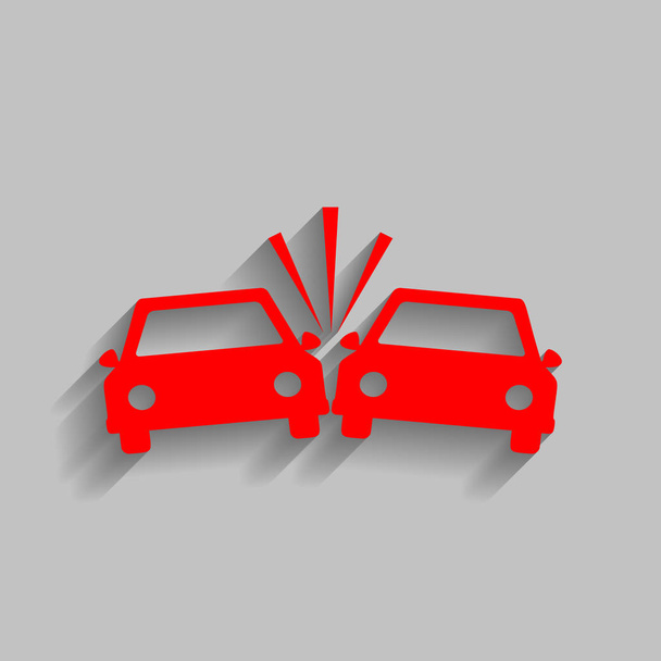 Unfallwagen beschildern. Vektor. rotes Symbol mit weichem Schatten auf grauem Hintergrund. - Vektor, Bild