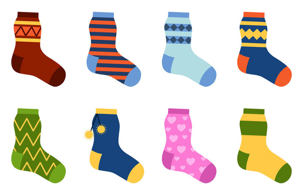 Flat design colorful socks set vector illustration. - Vektor, kép