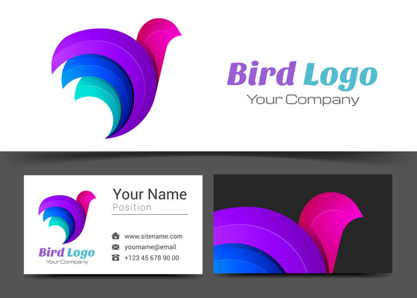 Bird Stylized Corporate Logo and Business Card Sign Template. Creative Design with Colorful Logotype Visual Identity Composition Made of Multicolored Element. Vector Illustration - Vector, Image