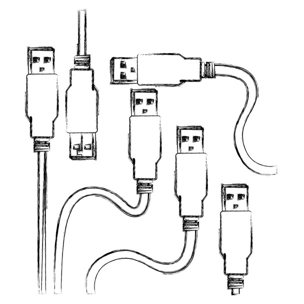 blurred silhouette set collection usb connectors - Vector, Image