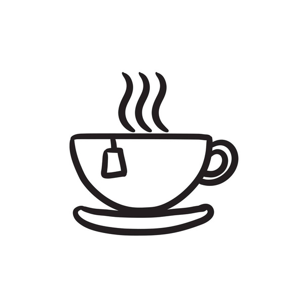 Hot tea in cup sketch icon. - ベクター画像