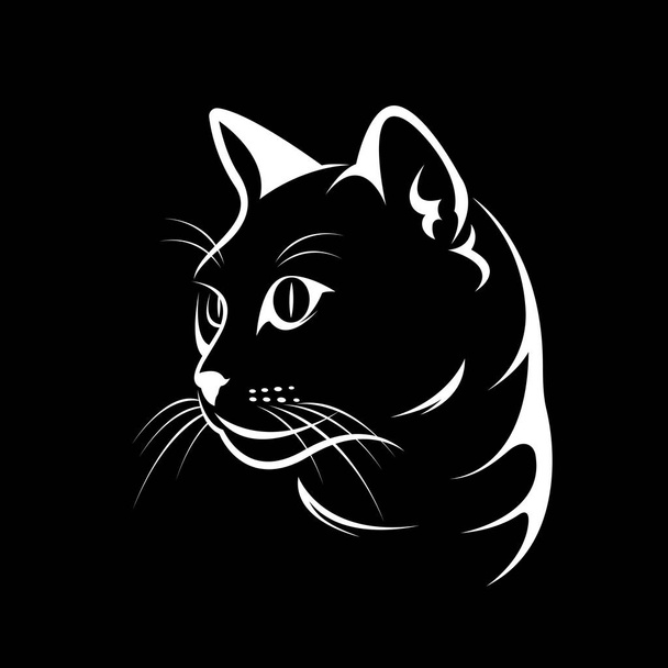 Vetor de um desenho de cara de gato em fundo preto, Vector illustra
 - Vetor, Imagem
