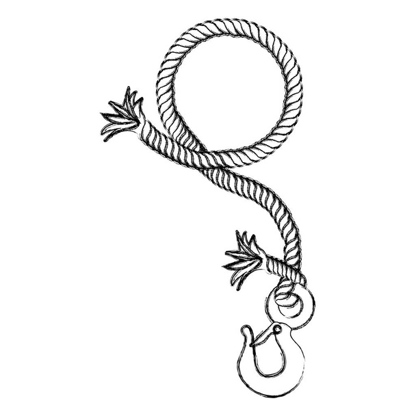 monochrome contour hand drawing of nautical break rope with metal hook - Vector, Image