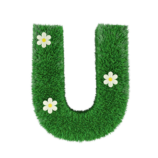 grass letter U isolated on white. 3d render - Foto, imagen