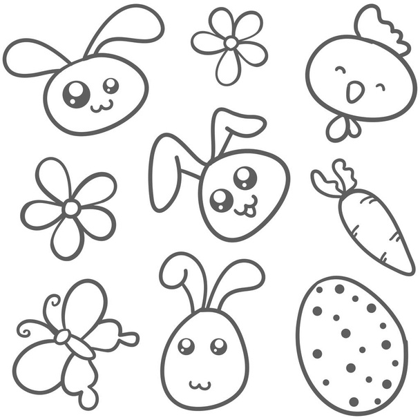 Doodle of bunny egg flower easter theme - Διάνυσμα, εικόνα
