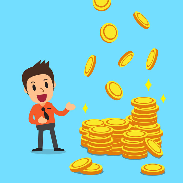 Cartoon businessman with money coins - Vector, Image
