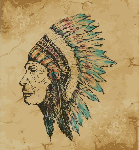 インディアン チーフ着用伝統的な頭飾り - ベクター画像