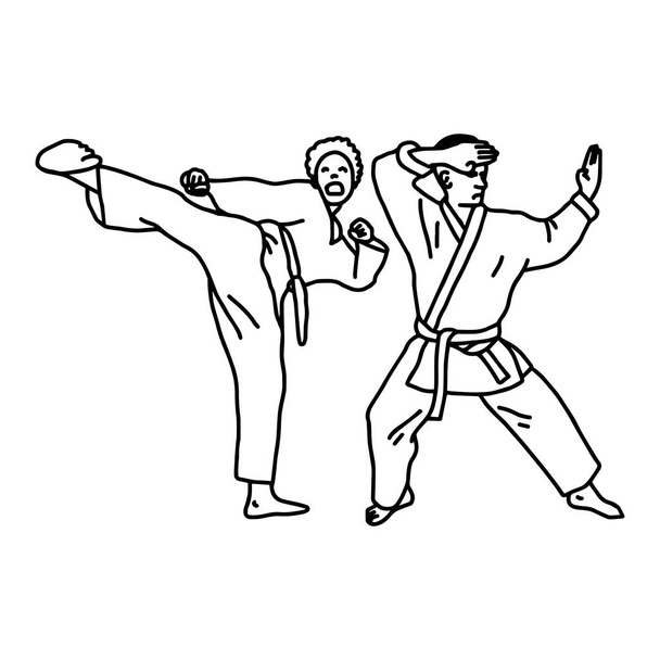 karate sportovci - vektorové ilustrace skici ručně kreslenou s černými linkami, izolované na bílém pozadí - Vektor, obrázek