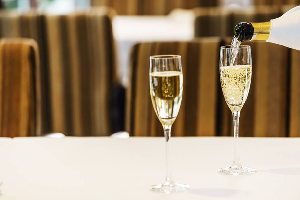 champagne glasses on dinner table - Zdjęcie, obraz