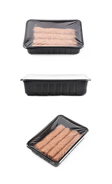 Boxed raw kebab meat isolated - Фото, изображение