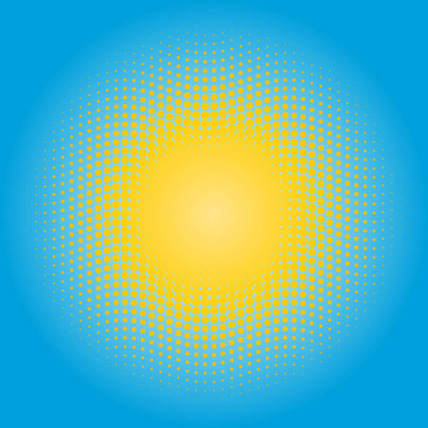ハーフトーン太陽デザイン要素。青い空を背景に黄色のドットの輪 - ベクター画像