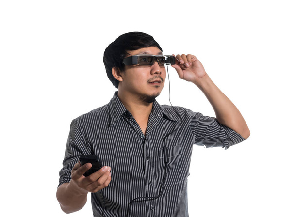  man wearing smart high tech glasses - Photo, Image